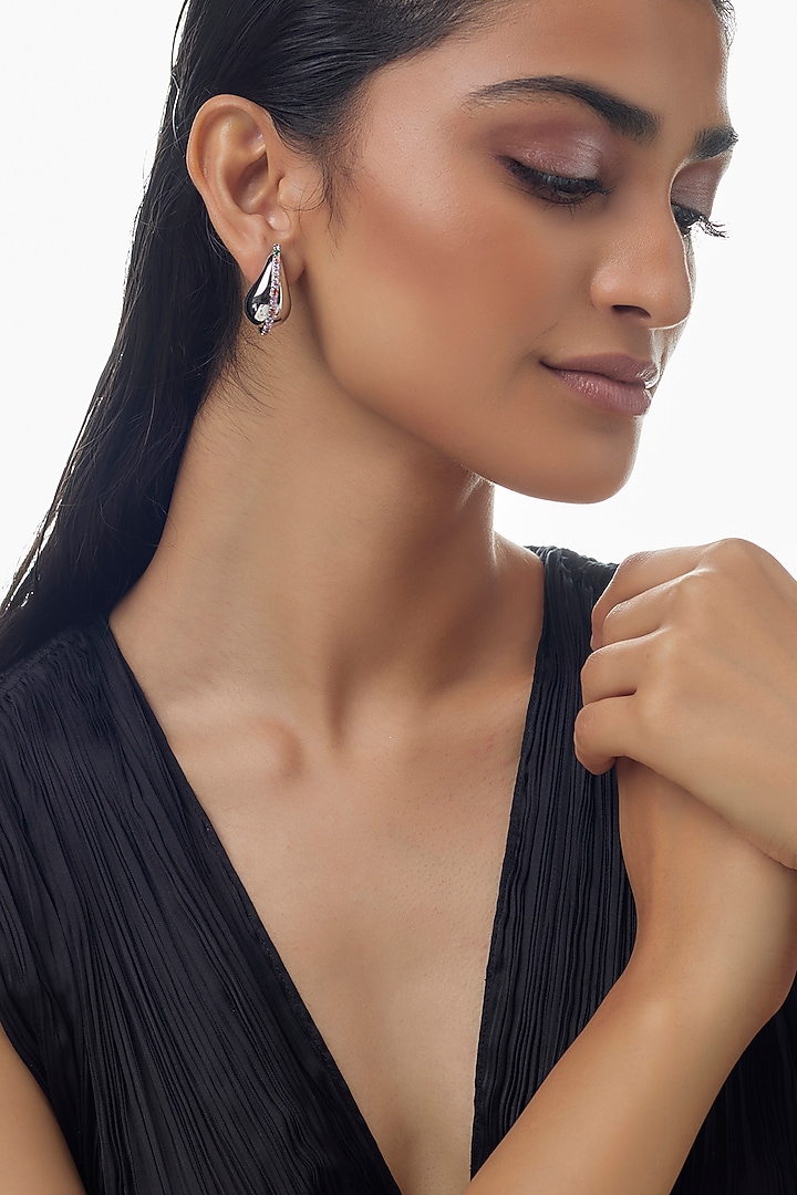 White Finish Zircon Teardrop Stud Earrings by Studio6 Jewels at Pernia's Pop Up Shop