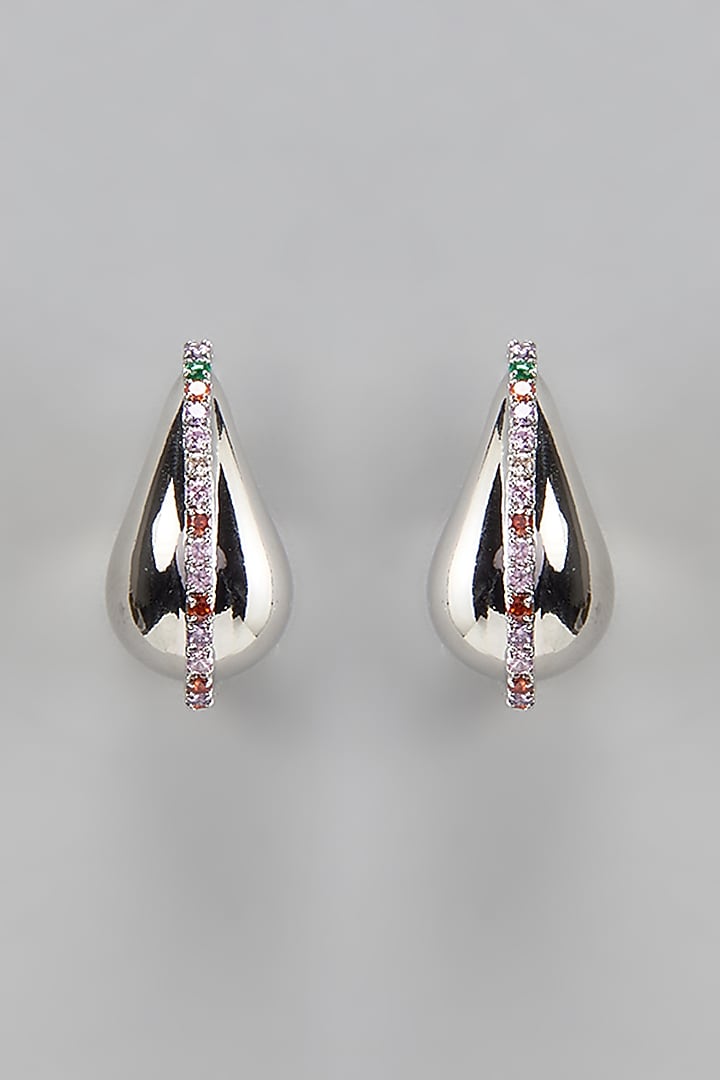 White Finish Zircon Teardrop Stud Earrings by Studio6 Jewels at Pernia's Pop Up Shop