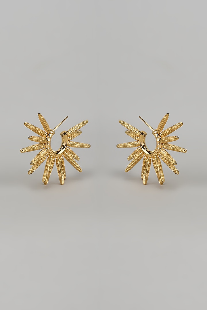 Gold Finish Textured Sun Ray Stud Earrings by Studio6 Jewels at Pernia's Pop Up Shop