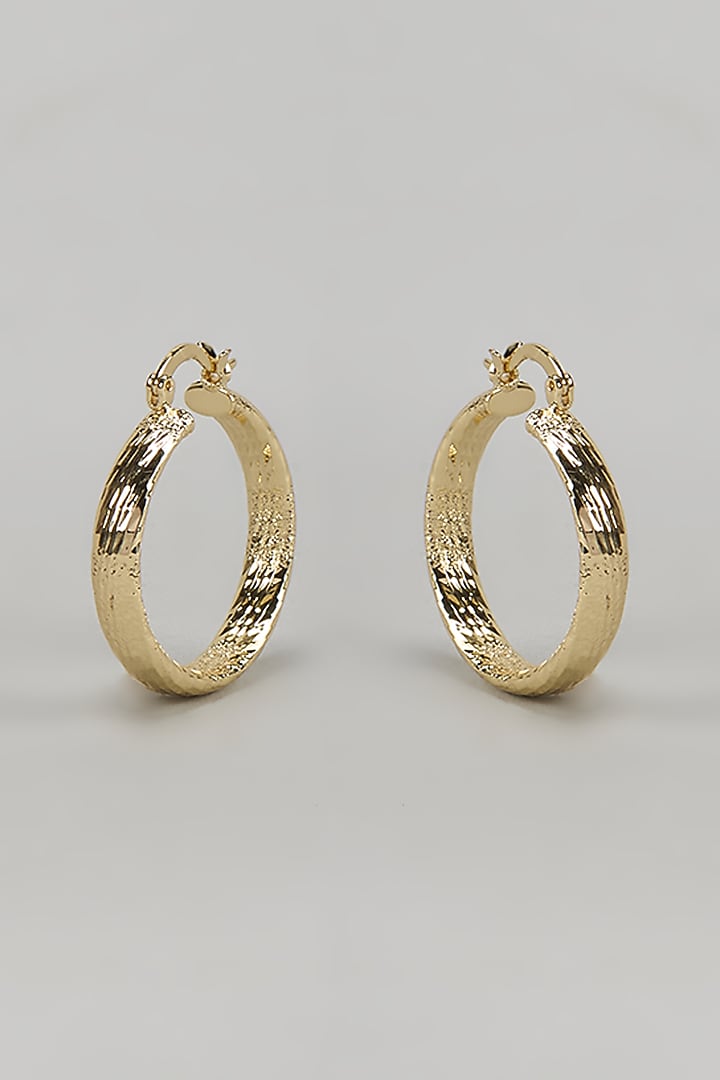 Gold Finish Textured Hoop Earrings by Studio6 Jewels at Pernia's Pop Up Shop