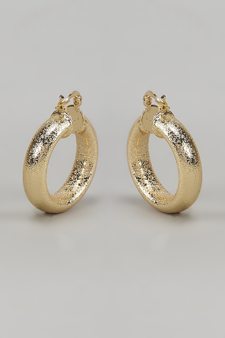 Gold Finish Gilded Textured Hoop Earrings by Studio6 Jewels at Pernia's Pop Up Shop