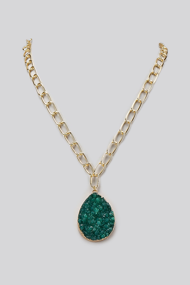 Gold Finish Green Stone Link Chain Necklace by Studio6 Jewels at Pernia's Pop Up Shop