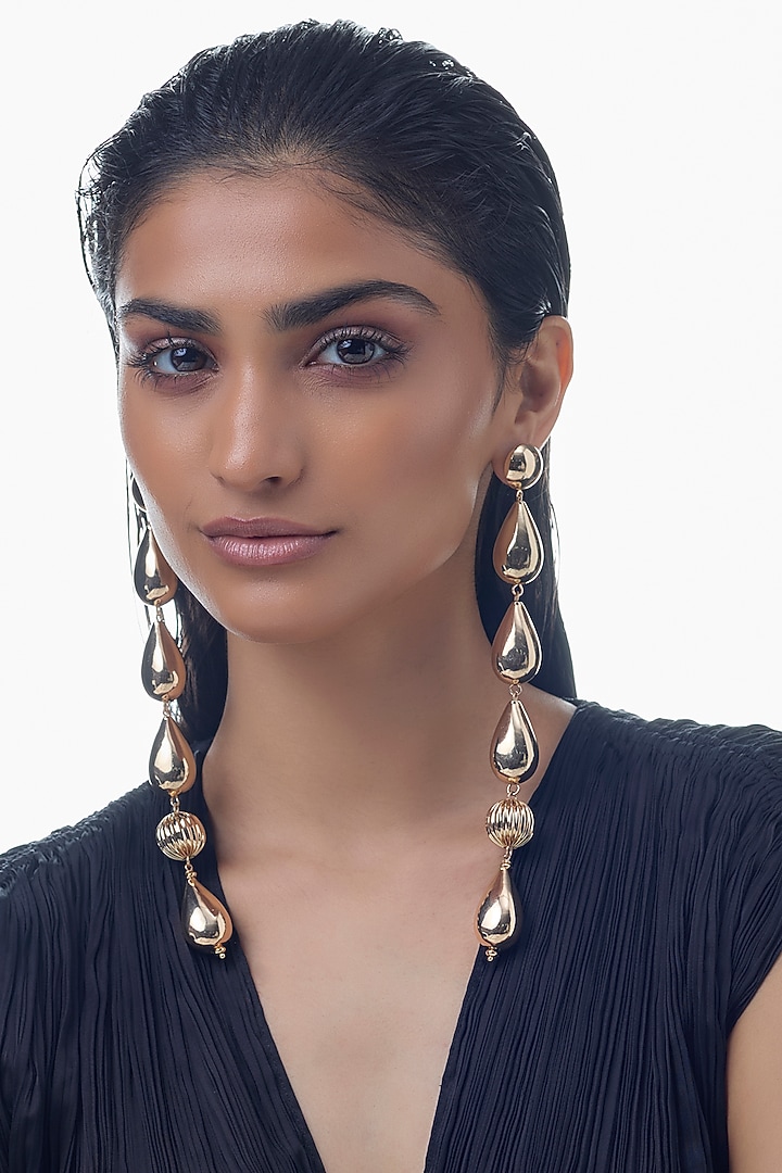 Gold Finish Dangler Earrings by Studio6 Jewels at Pernia's Pop Up Shop