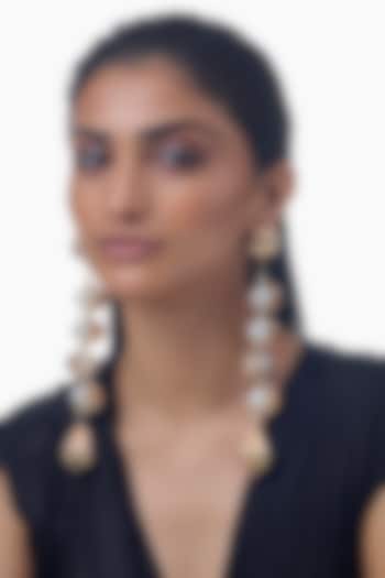 Gold Finish Shell Pearl Dangler Earrings by Studio6 Jewels at Pernia's Pop Up Shop