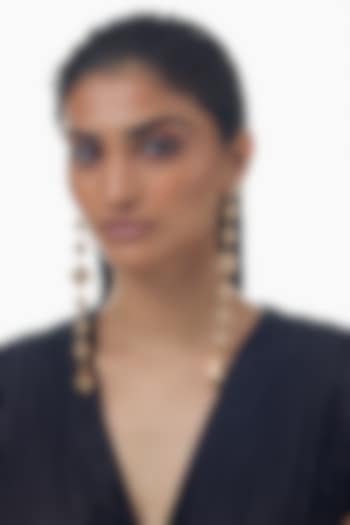 Gold Finish Textured Beaded Dangler Earrings by Studio6 Jewels at Pernia's Pop Up Shop