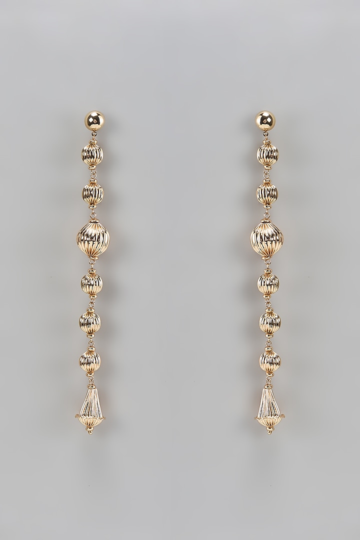 Gold Finish Textured Beaded Dangler Earrings by Studio6 Jewels at Pernia's Pop Up Shop