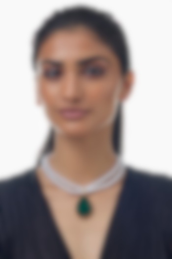 Gold Finish Green Stone & Pearl Long Necklace by Studio6 Jewels at Pernia's Pop Up Shop