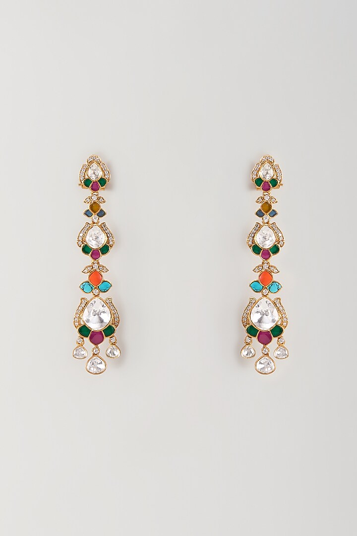 Gold Finish Multi-Colored Kundan Polki Dangler Earrings by Studio6 Jewels at Pernia's Pop Up Shop