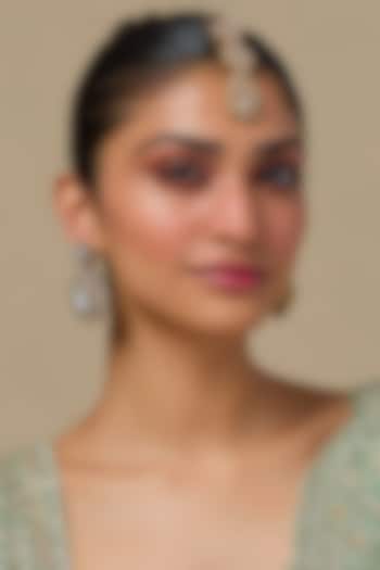 Gold Finish Kundan Polki & Diamond Dangler Earrings With Maangtikka by Studio6 Jewels at Pernia's Pop Up Shop