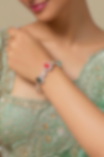 Gold Finish Multi-Colored Gemstone & Zircon Openable Bracelet by Studio6 Jewels at Pernia's Pop Up Shop