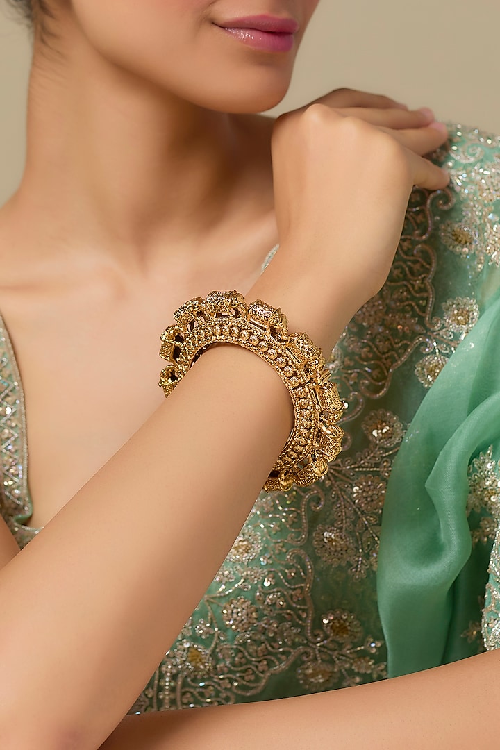 Two-Tone Finish Kundan Polki Openable Bracelet by Studio6 Jewels at Pernia's Pop Up Shop