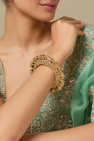 Two-Tone Finish Kundan Polki Openable Bracelet by Studio6 Jewels