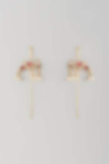 Gold Finish Red Kundan Polki & Bird Motif Stud Earrings by Studio6 Jewels at Pernia's Pop Up Shop