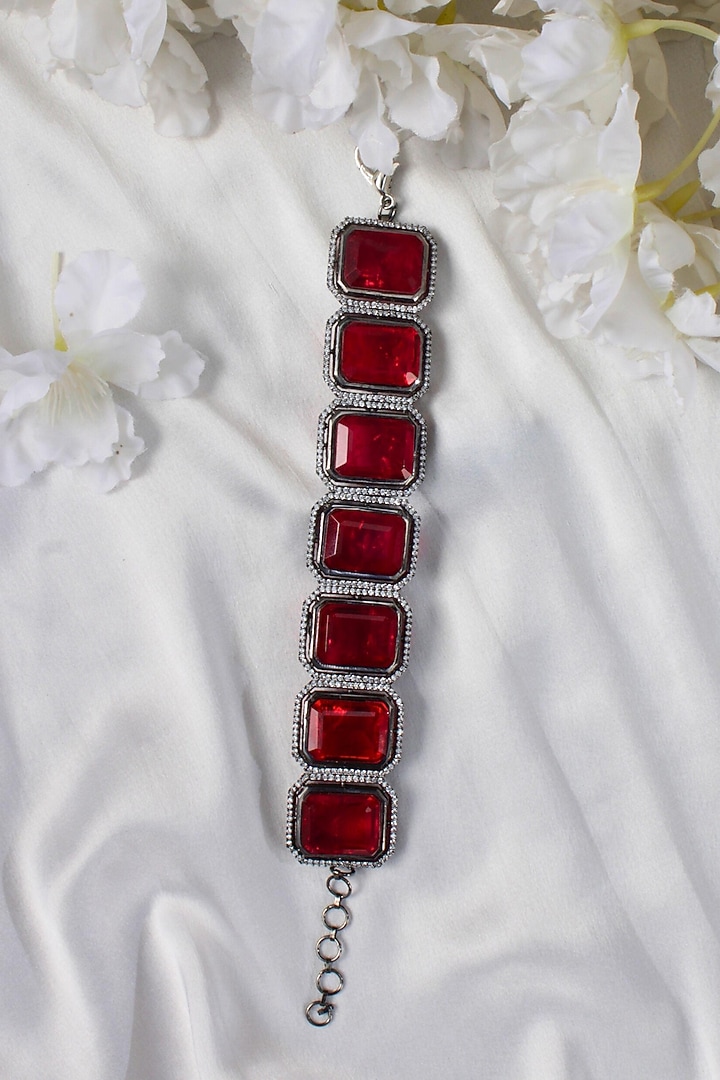 White Finish Red Stone Chunky Bracelet by Studio6 Jewels at Pernia's Pop Up Shop