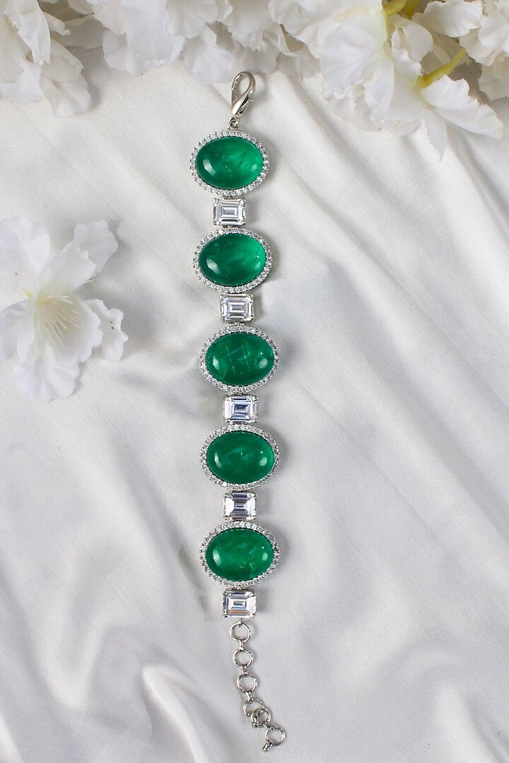 White Finish Green Stone Chunky Bracelet by Studio6 Jewels at Pernia's Pop Up Shop