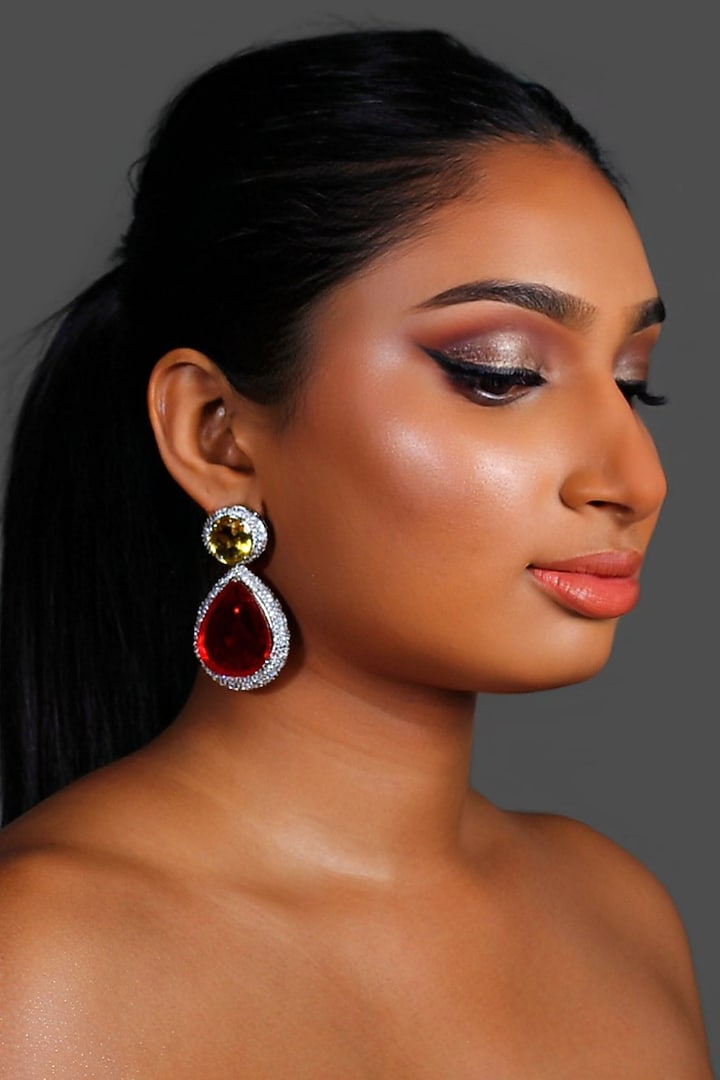 White Finish Red & Yellow Stone Dangler Earrings by Studio6 Jewels at Pernia's Pop Up Shop