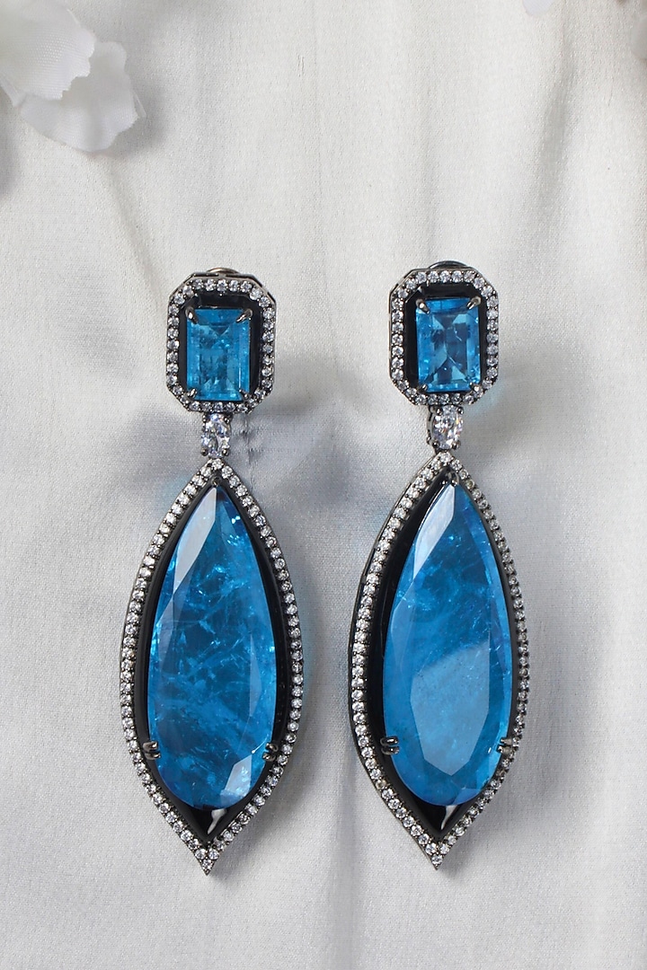 White Finish Enameled Dangler Earrings by Studio6 Jewels at Pernia's Pop Up Shop