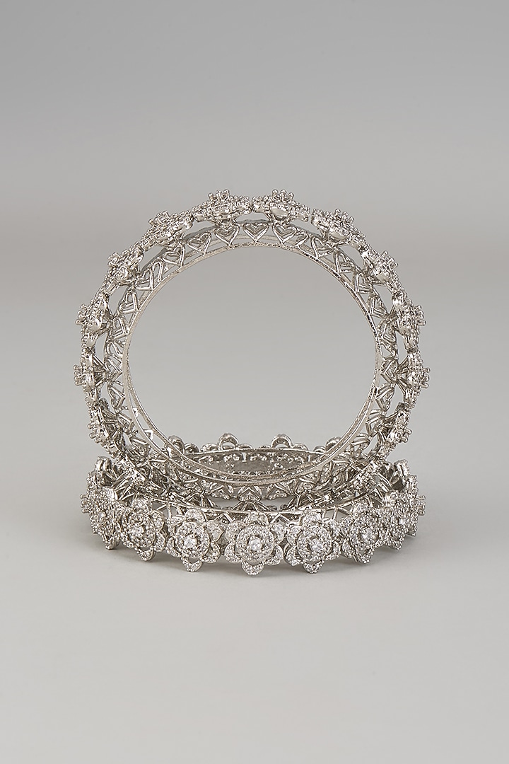 White Finish Zircon Bangles (Set of 2) by Studio6 Jewels at Pernia's Pop Up Shop