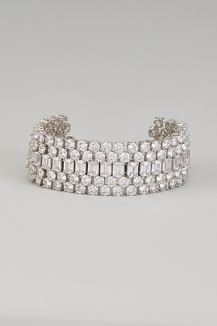White Finish Zircon Broad Bracelet by Studio6 Jewels at Pernia's Pop Up Shop