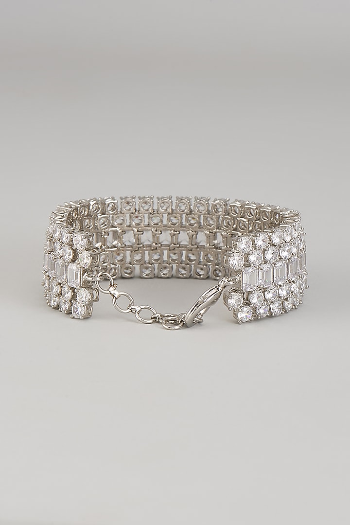 White Finish Zircon Broad Bracelet by Studio6 Jewels at Pernia's Pop Up Shop