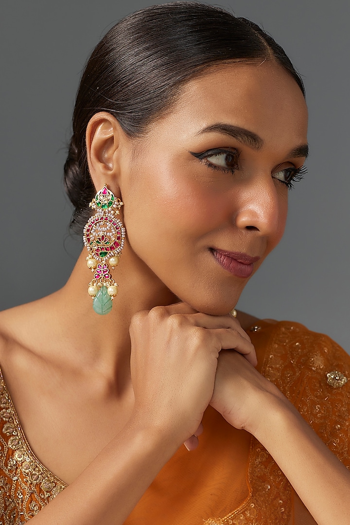 Gold Finish Kundan Polki Dangler Earrings by Studio6 Jewels at Pernia's Pop Up Shop