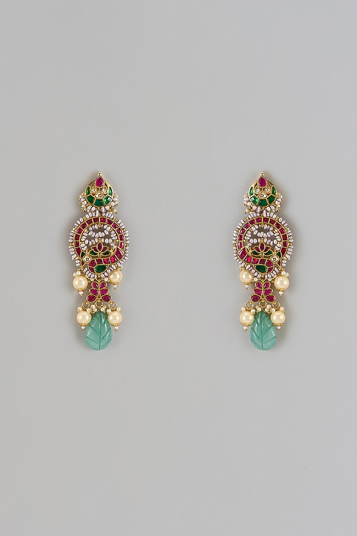 Gold Finish Kundan Polki Dangler Earrings by Studio6 Jewels at Pernia's Pop Up Shop