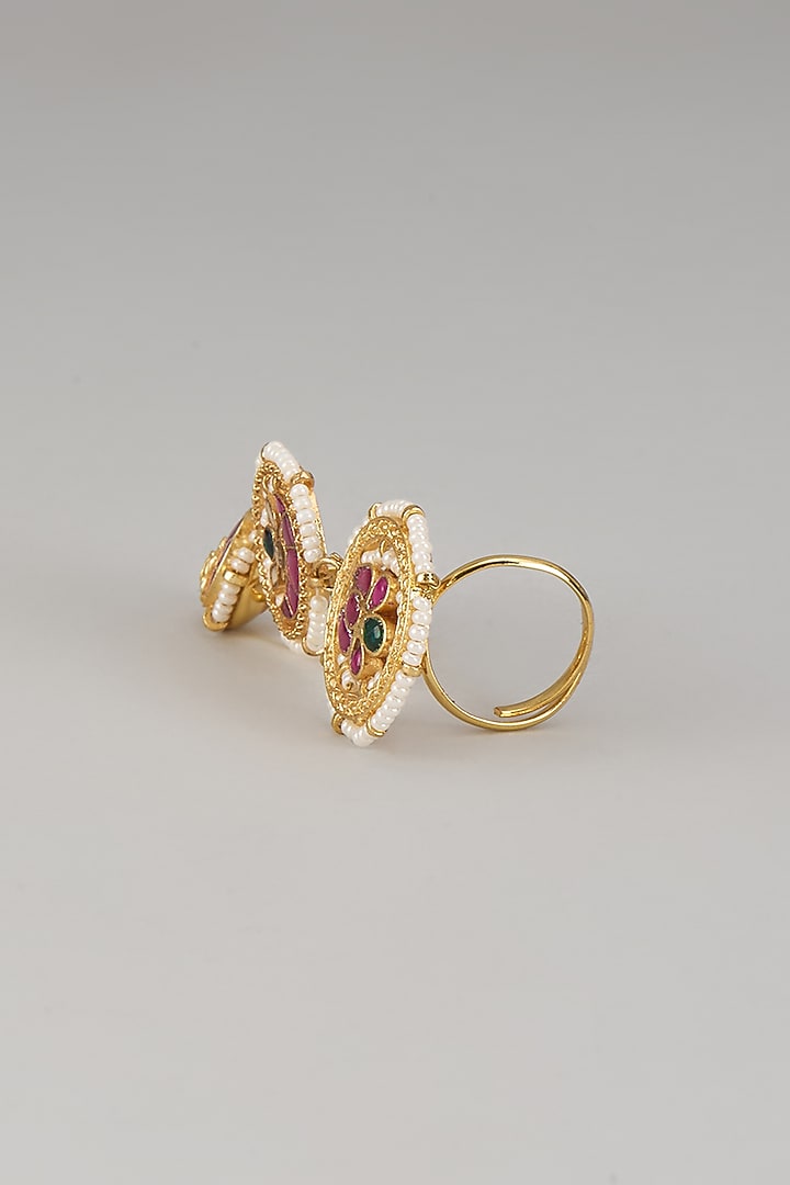 Gold Finish Kundan Polki Ring by Studio6 Jewels at Pernia's Pop Up Shop