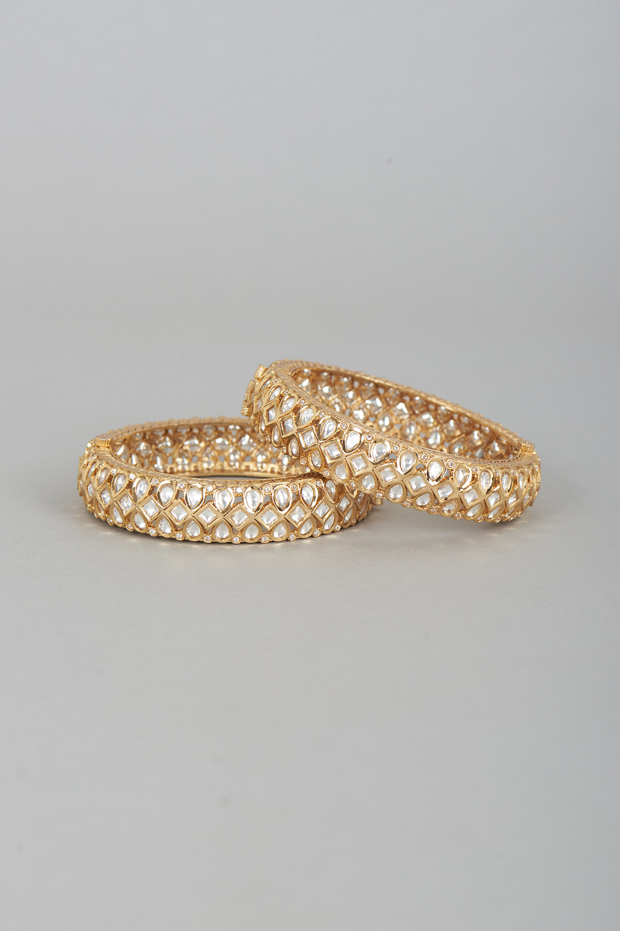Gold Finish Kundan Polki Bangles (Set Of 2) by Studio6 Jewels