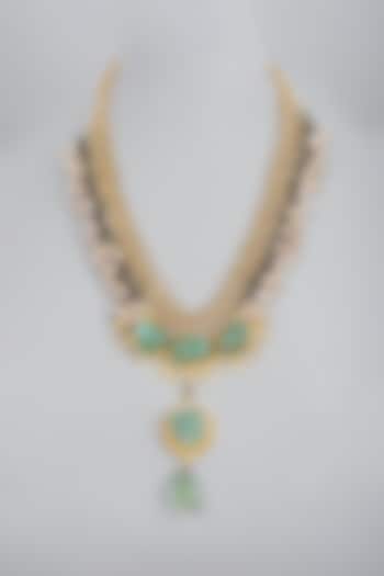 Gold Finish Green Stones Long Necklace by Studio6 Jewels