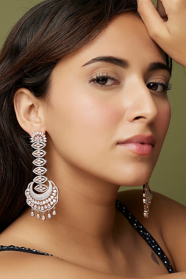 Rose Gold Finish Diamond Dangler Earrings by Studio6 Jewels