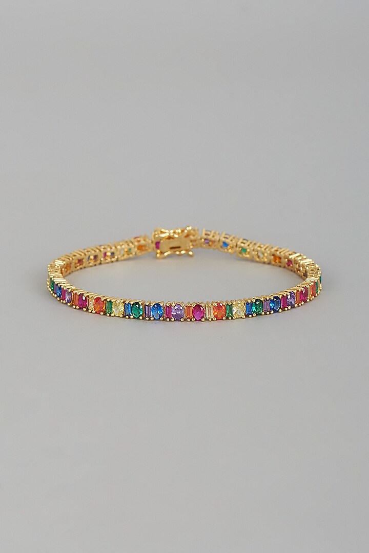 Gold Finish Multi-Colored Sapphire Bracelet by Studio6 Jewels at Pernia's Pop Up Shop
