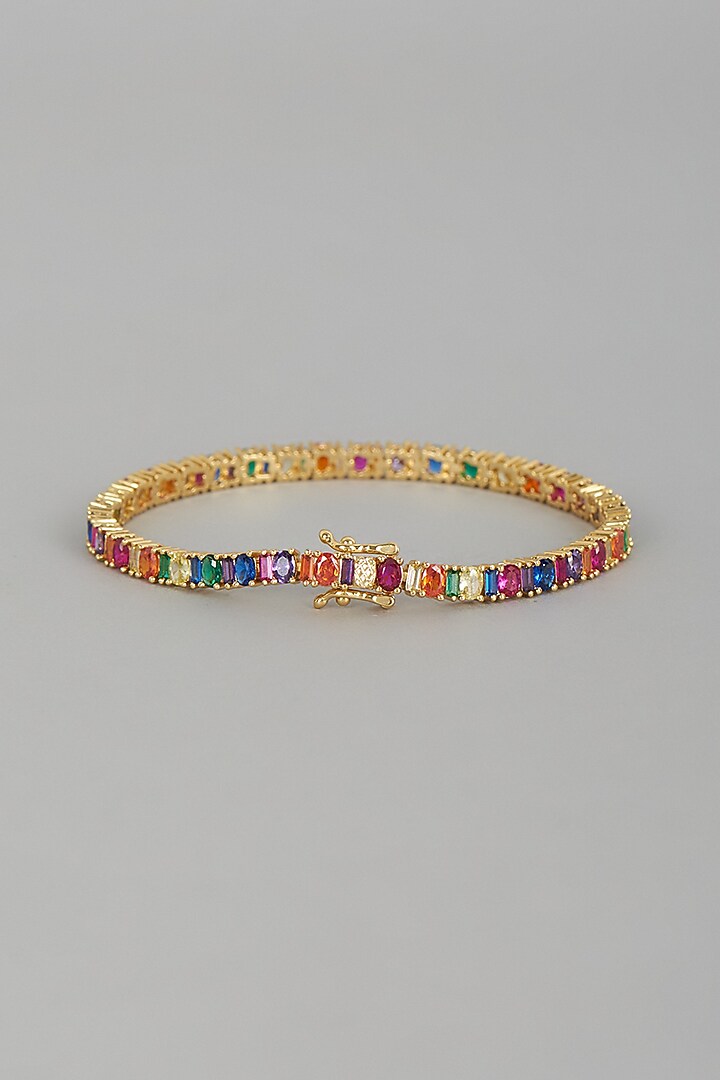 Gold Finish Multi-Colored Sapphire Bracelet by Studio6 Jewels at Pernia's Pop Up Shop