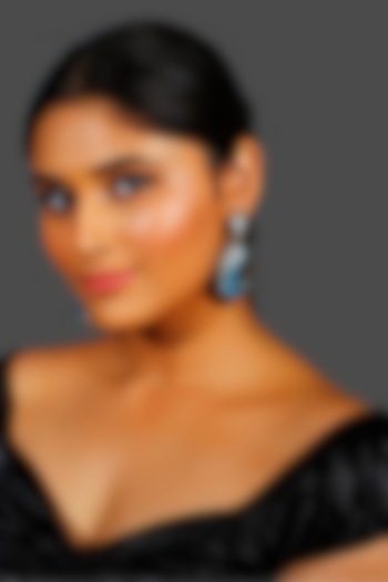 White Finish Blue Crystal & Zircon Enameled Dangler Earrings by Studio6 Jewels at Pernia's Pop Up Shop