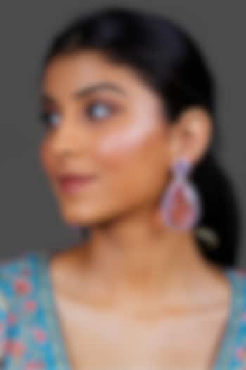 White Finish Pink Synthetic Stone Tear Drop Dangler Earrings by Studio6 Jewels at Pernia's Pop Up Shop