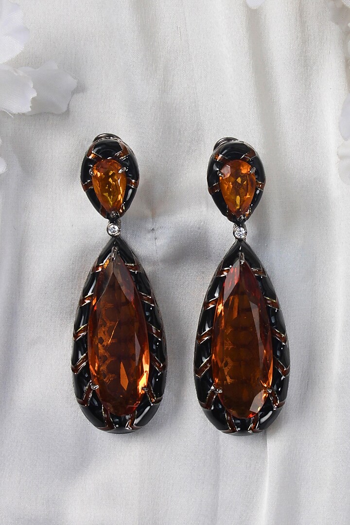 Black Rhodium Finish Yellow Stone Enameled Dangler Earrings by Studio6 Jewels at Pernia's Pop Up Shop