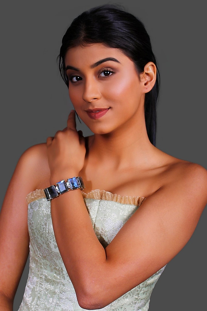 White Finish Blue Labradorite Chunky Bracelet by Studio6 Jewels at Pernia's Pop Up Shop