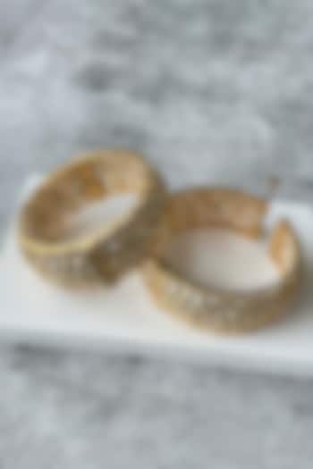 Gold Finish Kundan Polki Bangles (Set of 2) by Studio6 Jewels at Pernia's Pop Up Shop