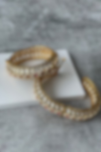 Gold Finish Kundan Polki Bangles (Set of 2) by Studio6 Jewels at Pernia's Pop Up Shop
