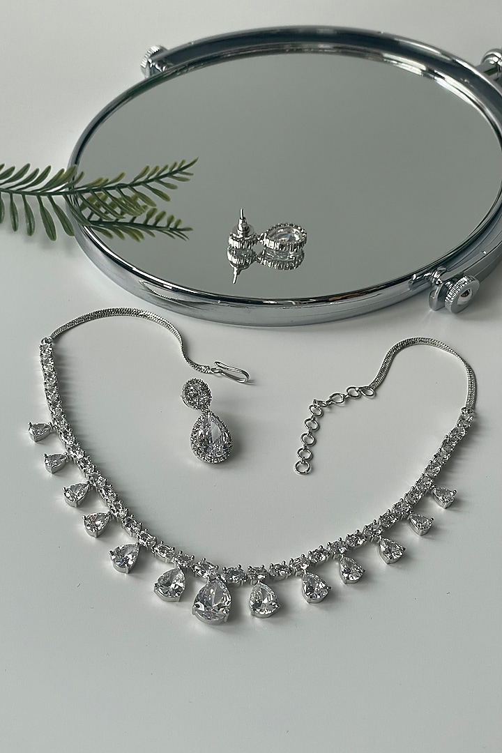 White Finish Zircon Necklace Set by Studio6 Jewels at Pernia's Pop Up Shop