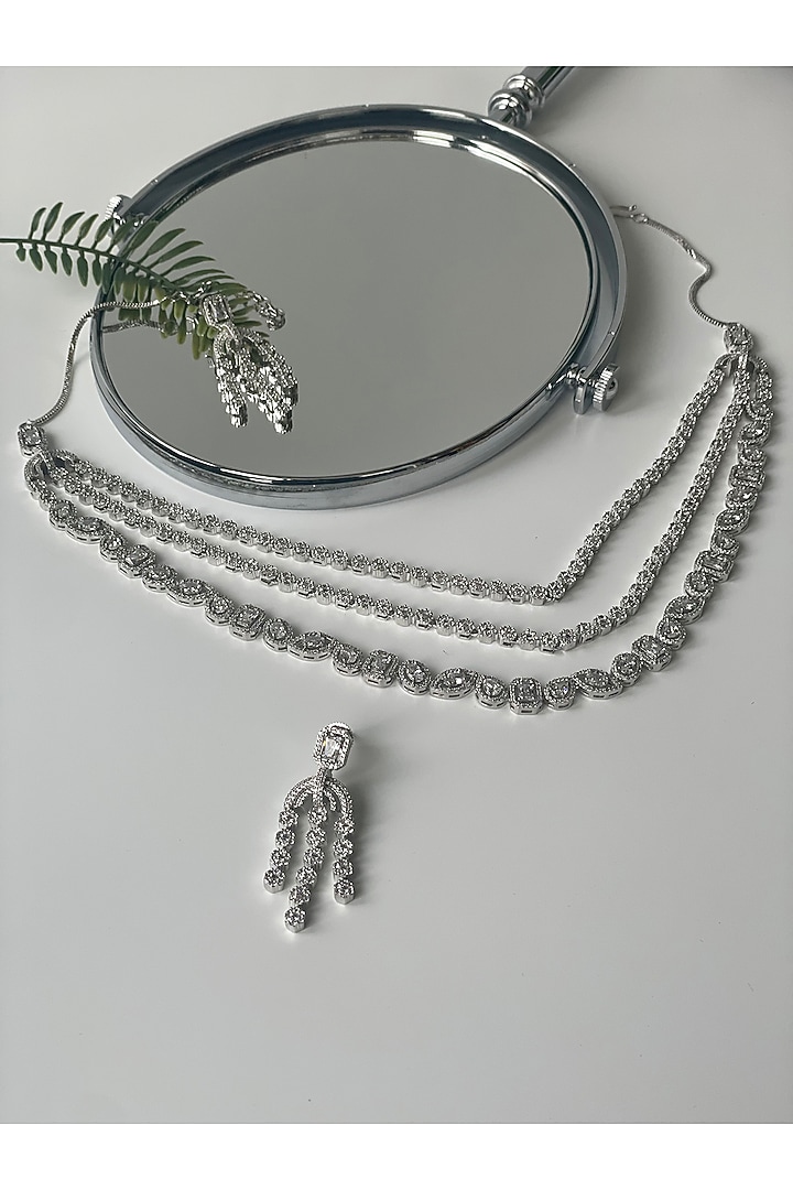 White Finish Zircon Long Layered Necklace Set by Studio6 Jewels at Pernia's Pop Up Shop