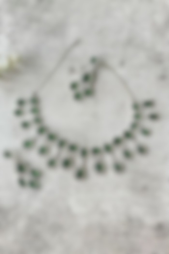 White Finish Zircon & Green Stone Necklace Set by Studio6 Jewels at Pernia's Pop Up Shop