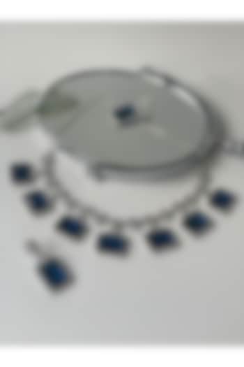 White Finish Zircon & Blue Stone Necklace Set by Studio6 Jewels at Pernia's Pop Up Shop