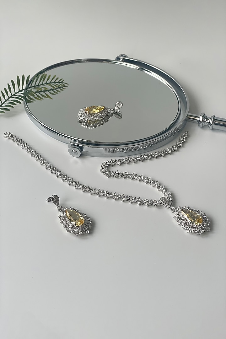 White Finish Zircon & Yellow Stone Necklace Set by Studio6 Jewels at Pernia's Pop Up Shop