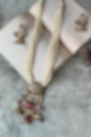 Gold Finish Pearl Motif Long Necklace Set by Studio6 Jewels at Pernia's Pop Up Shop