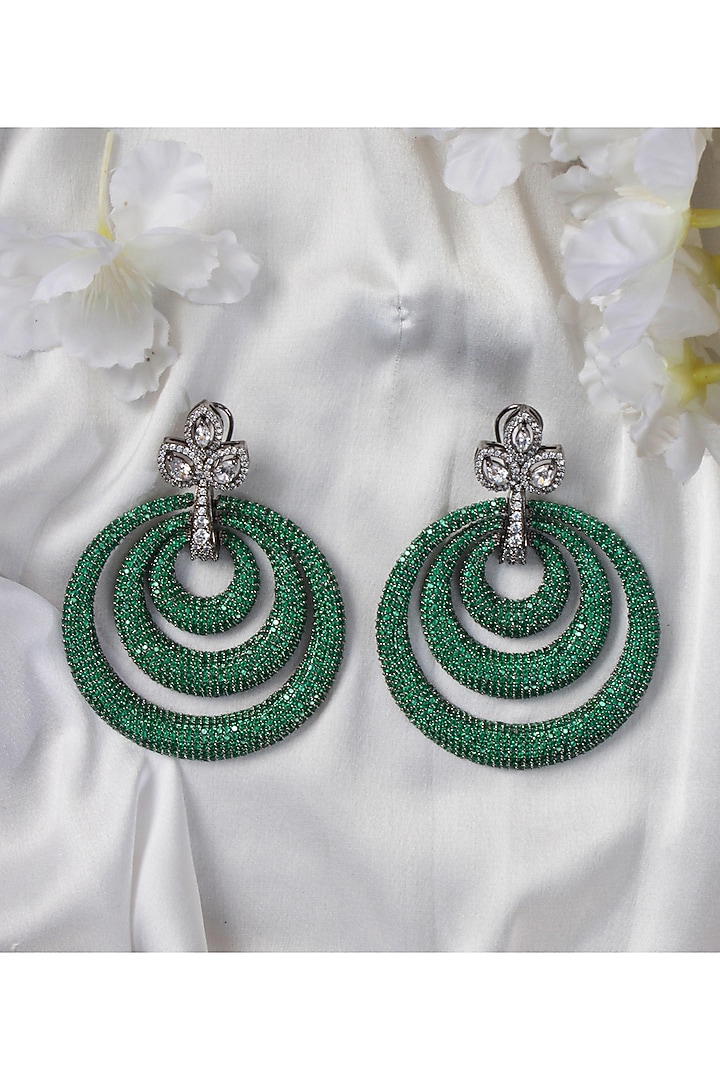 White Finish Green Zircon Dangler Earrings by Studio6 Jewels at Pernia's Pop Up Shop