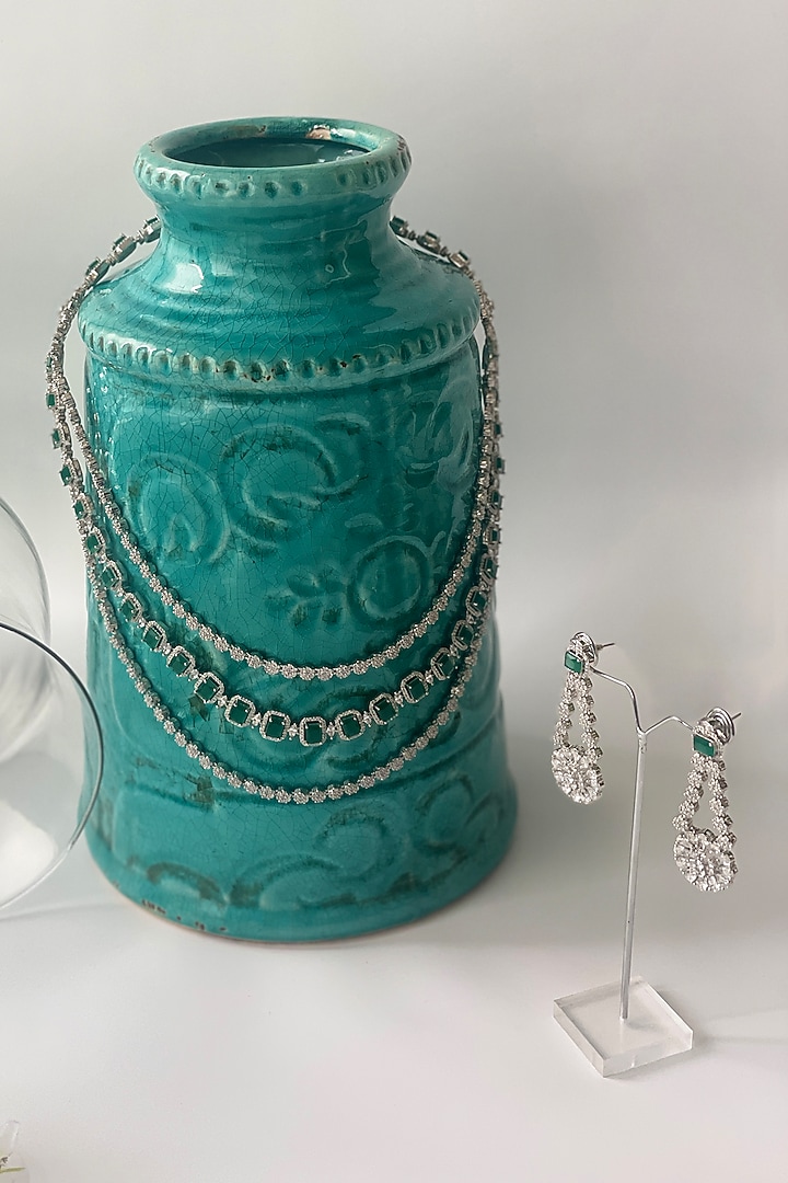 White Finish Zircon Layered Necklace Set by Studio6 Jewels at Pernia's Pop Up Shop