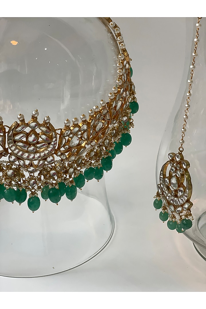 Gold Finish Kundan Polki Choker Necklace Set by Studio6 Jewels at Pernia's Pop Up Shop