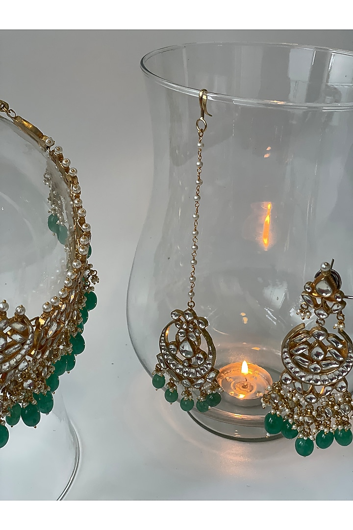 Gold Finish Kundan Polki Choker Necklace Set by Studio6 Jewels at Pernia's Pop Up Shop