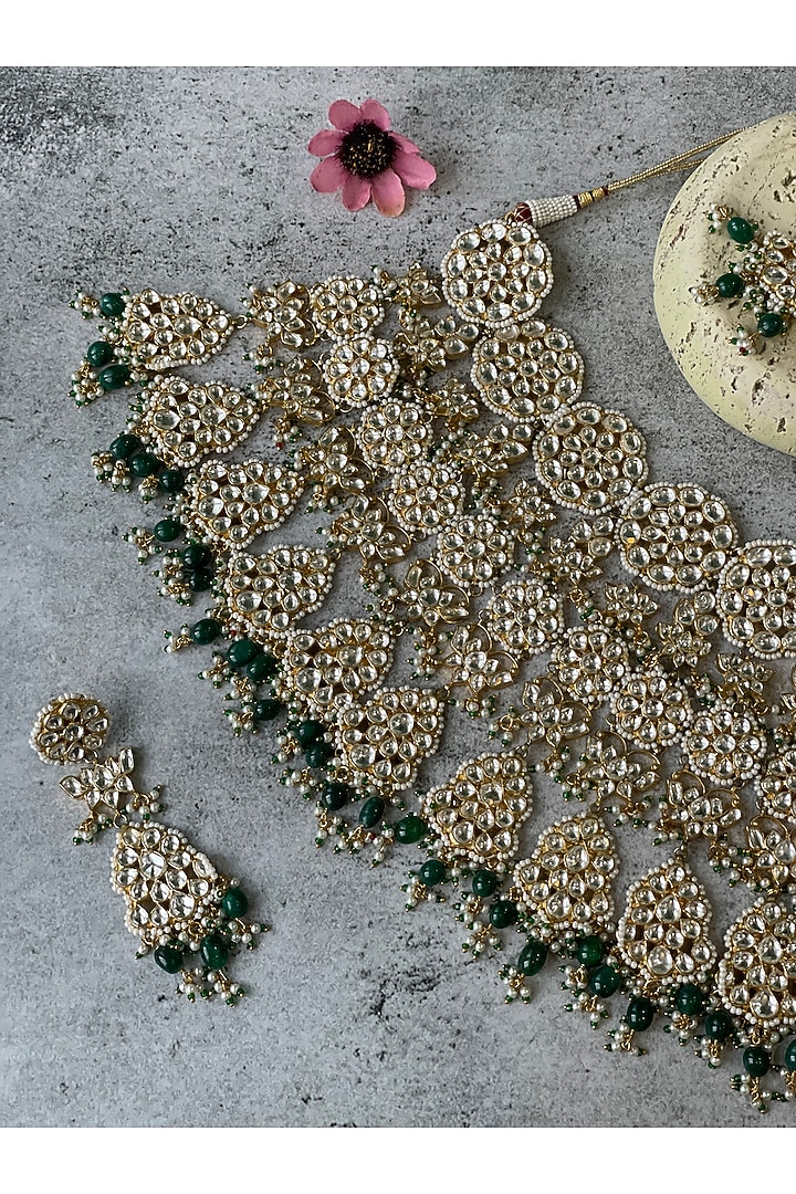 Gold Finish Uncut Kundan Polki Choker Necklace Set by Studio6 Jewels at Pernia's Pop Up Shop