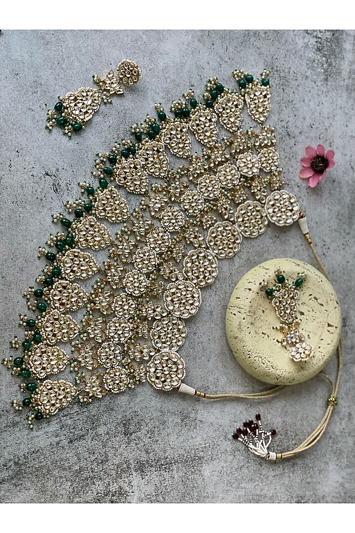 Gold Finish Uncut Kundan Polki Choker Necklace Set by Studio6 Jewels at Pernia's Pop Up Shop